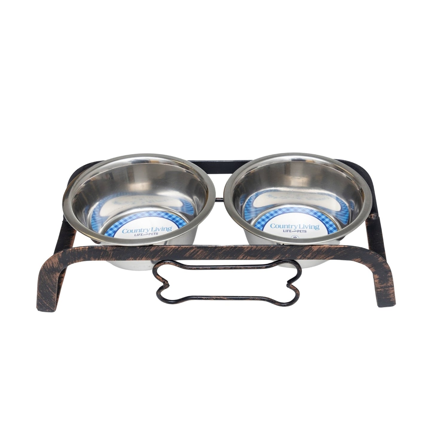 Country Living Rustic Dog Bone Elevated Feeder with 2 Stainless Steel Bowls Elevated Feeders American Pet Supplies