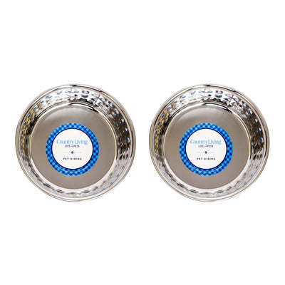 Country Living Set of 2 Hammered Stainless Steel Dog Bowls – Ideal for Extra Large Breeds – Rose Quartz/64oz Bowl American Pet Supplies