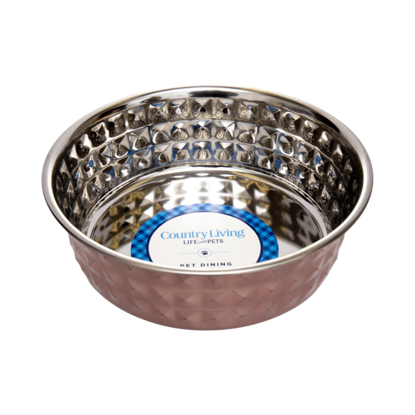 Country Living Set of 2 Hammered Stainless Steel Dog Bowls – Ideal for Extra Large Breeds – Rose Quartz/64oz Bowl American Pet Supplies
