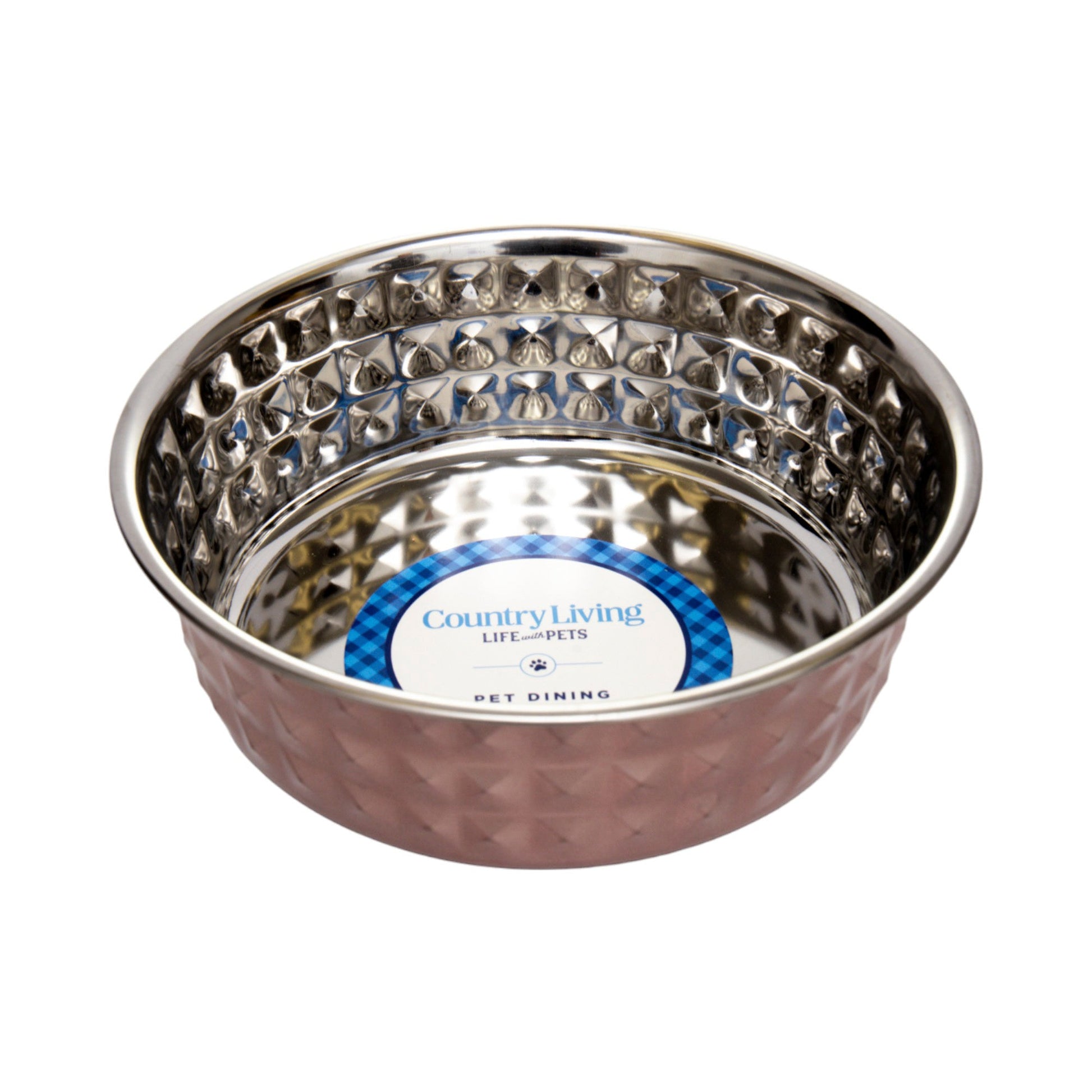 Country Living Set of 2 Hammered Stainless Steel Dog Bowls – Ideal for Extra Large Breeds – Rose Quartz/64oz Bowl American Pet Supplies