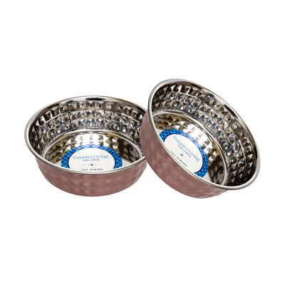 Country Living Set of 2 Hammered Stainless Steel Dog Bowls – Ideal for Extra Large Breeds – Rose Quartz/64oz Bowl American Pet Supplies