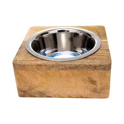 Country Living Elegant Stainless Steel Dog Bowl with Square Mango Wood Holder – 1 Quart Mangowood Bowls American Pet Supplies