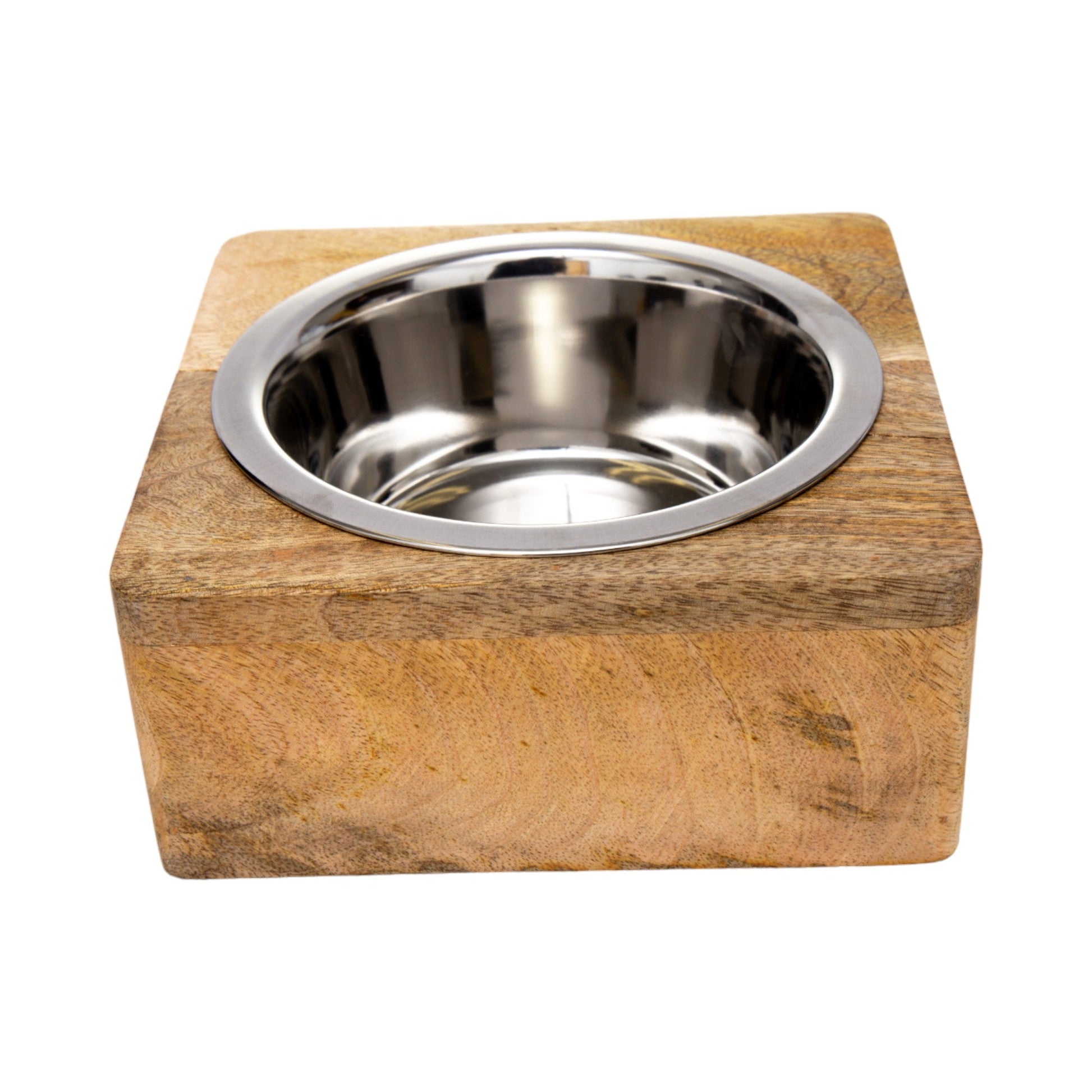 Country Living Elegant Stainless Steel Dog Bowl with Square Mango Wood Holder – 1 Quart Mangowood Bowls American Pet Supplies