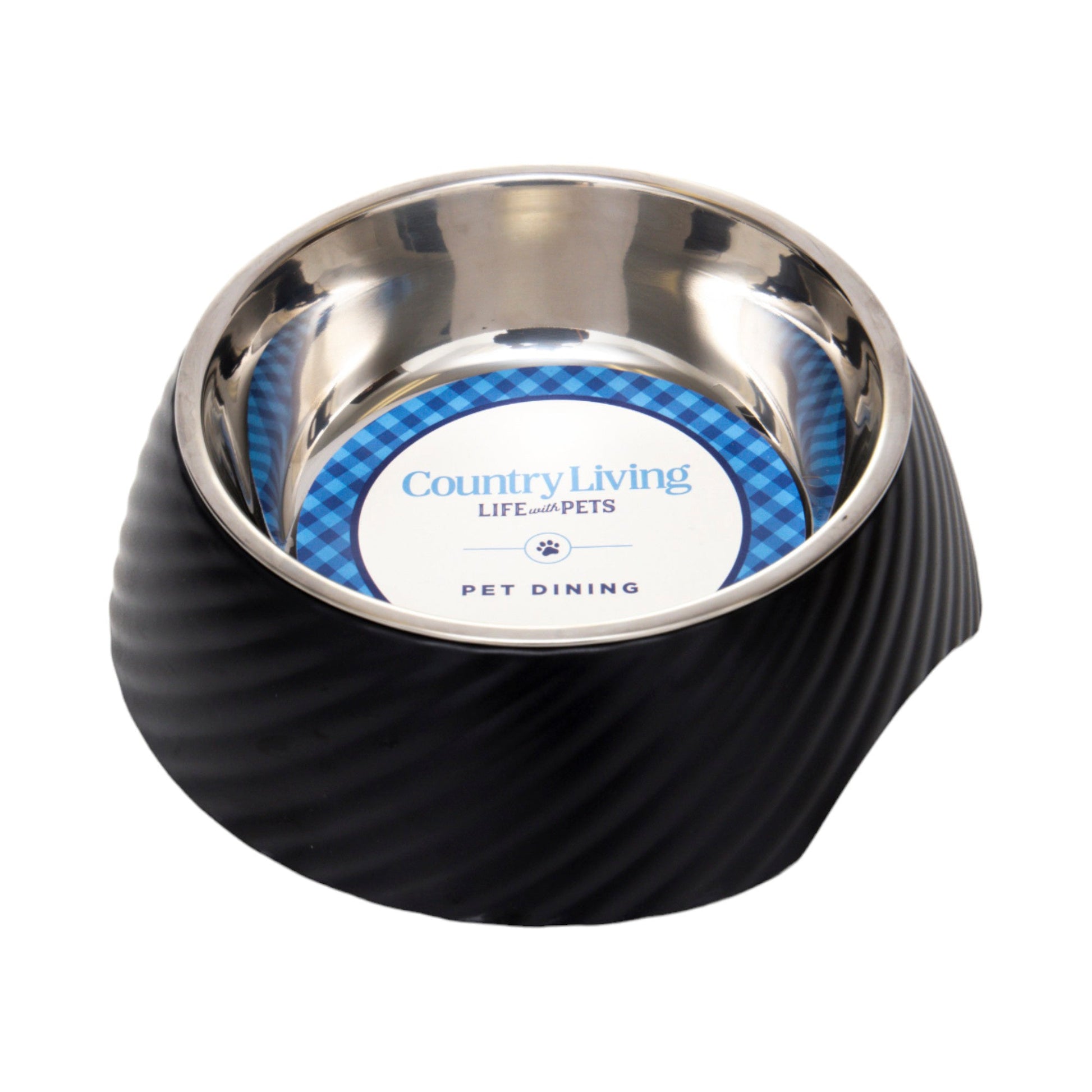 Country Living Set of 2 Round Twill Melamine Dog Bowls with Removable Stainless Steel Inserts – Black Bowl American Pet Supplies