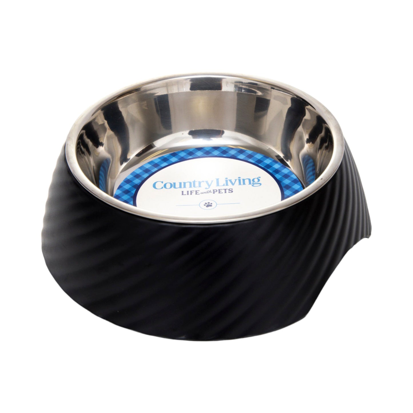 Country Living Set of 2 Round Twill Melamine Dog Bowls with Removable Stainless Steel Inserts – Black Bowl American Pet Supplies
