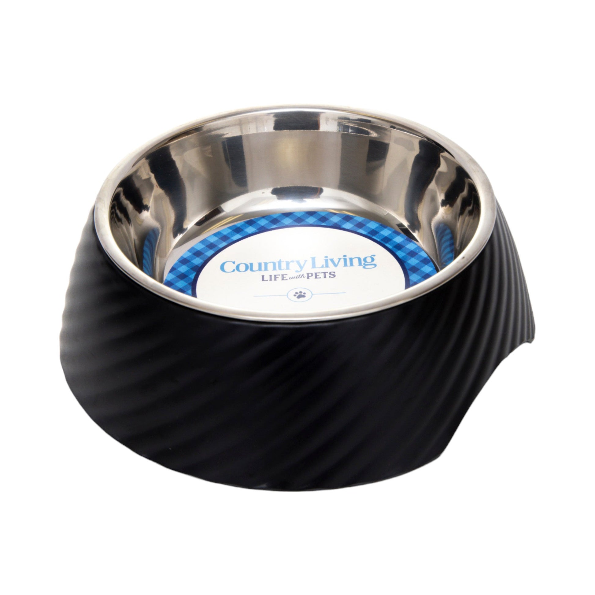 Country Living Set of 2 Round Twill Melamine Dog Bowls with Removable Stainless Steel Inserts – Black Bowl American Pet Supplies