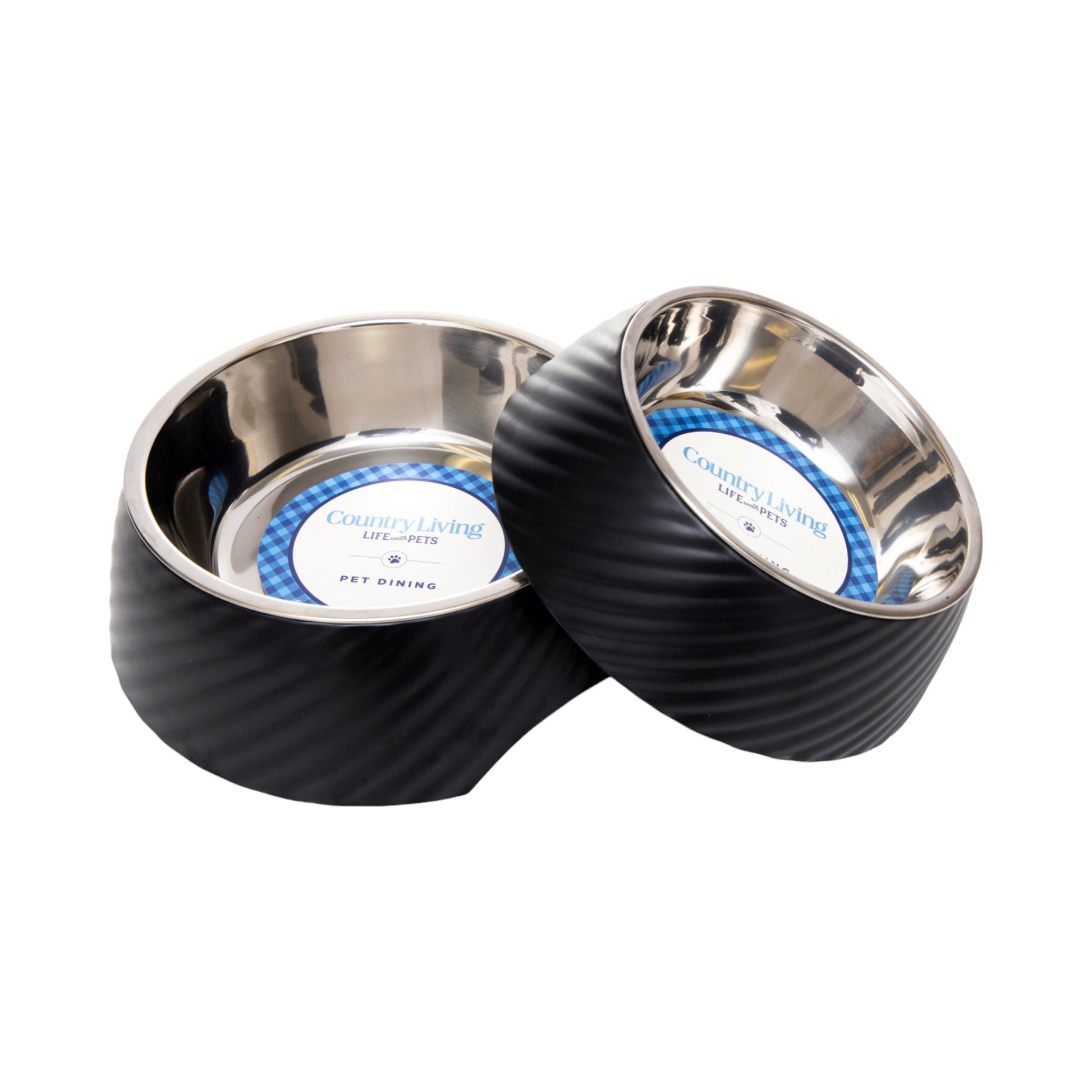 Country Living Set of 2 Round Twill Melamine Dog Bowls with Removable Stainless Steel Inserts – Black Bowl American Pet Supplies