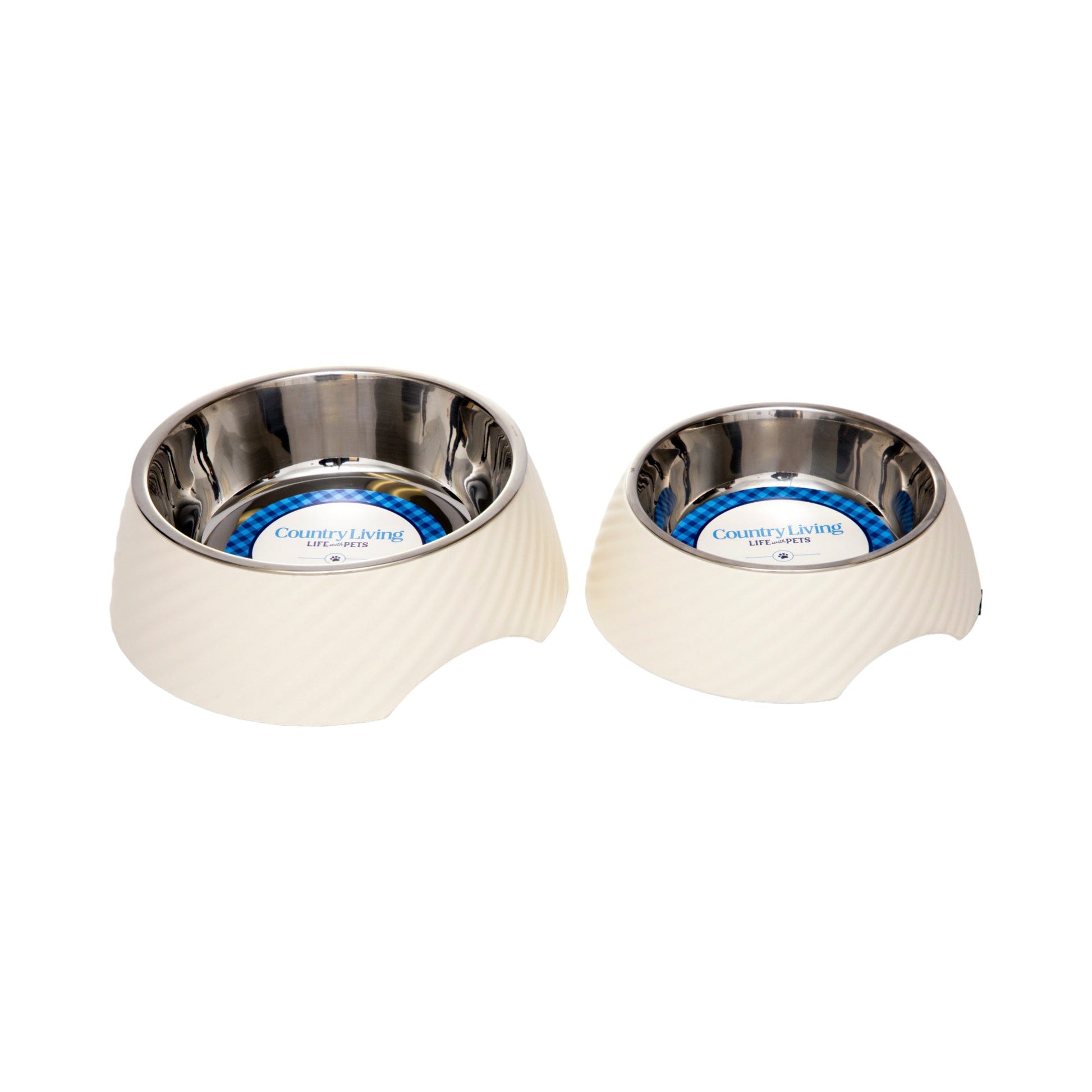 Country Living Set of 2 Round Twill Melamine Dog Bowls with Removable Stainless Steel Inserts – White Swan Bowl American Pet Supplies