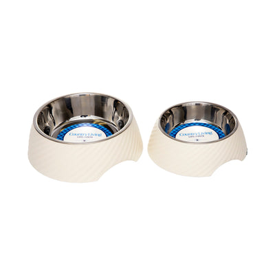 Country Living Set of 2 Round Twill Melamine Dog Bowls with Removable Stainless Steel Inserts – White Swan Bowl American Pet Supplies
