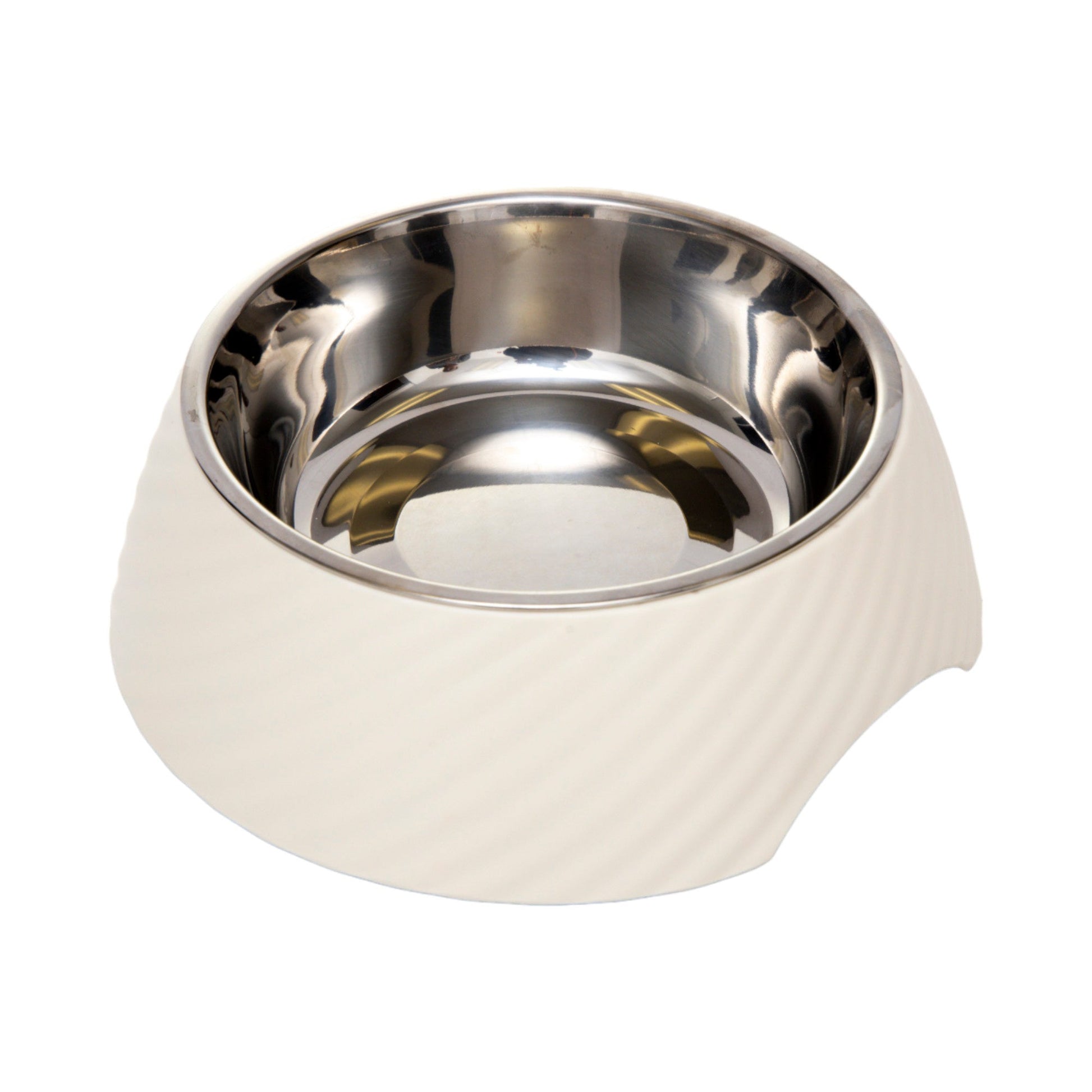 Country Living Set of 2 Round Twill Melamine Dog Bowls with Removable Stainless Steel Inserts – White Swan Bowl American Pet Supplies