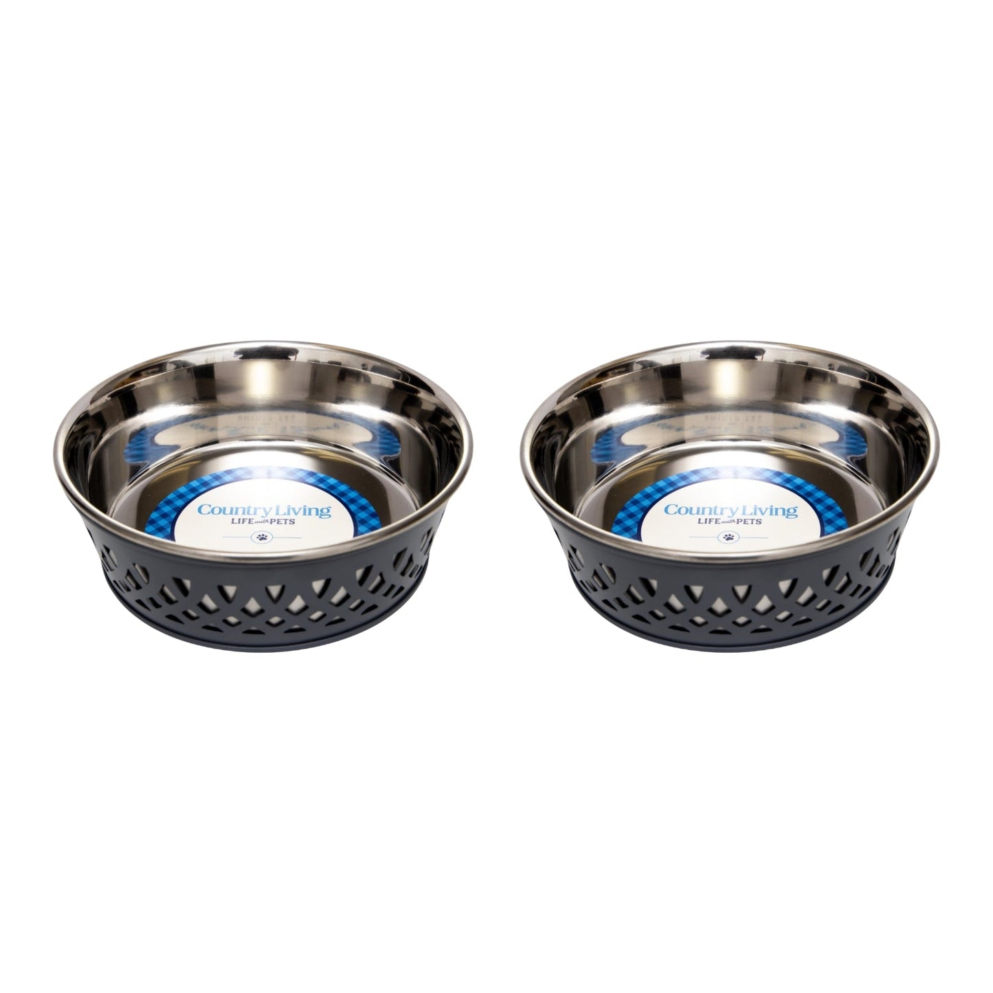 Country Living Set of 2 Stainless Steel Dog Bowls – Farmhouse Style, Ideal for Small to Medium Dogs Bowl American Pet Supplies