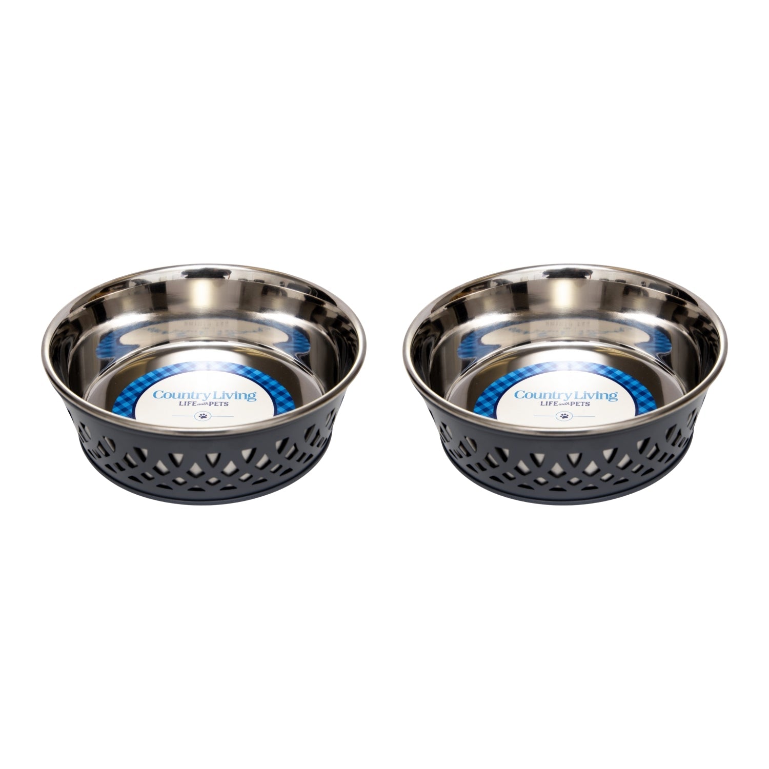 Country Living Set of 2 Stainless Steel Dog Bowls – Farmhouse Style, Ideal for Small to Medium Dogs Bowl American Pet Supplies