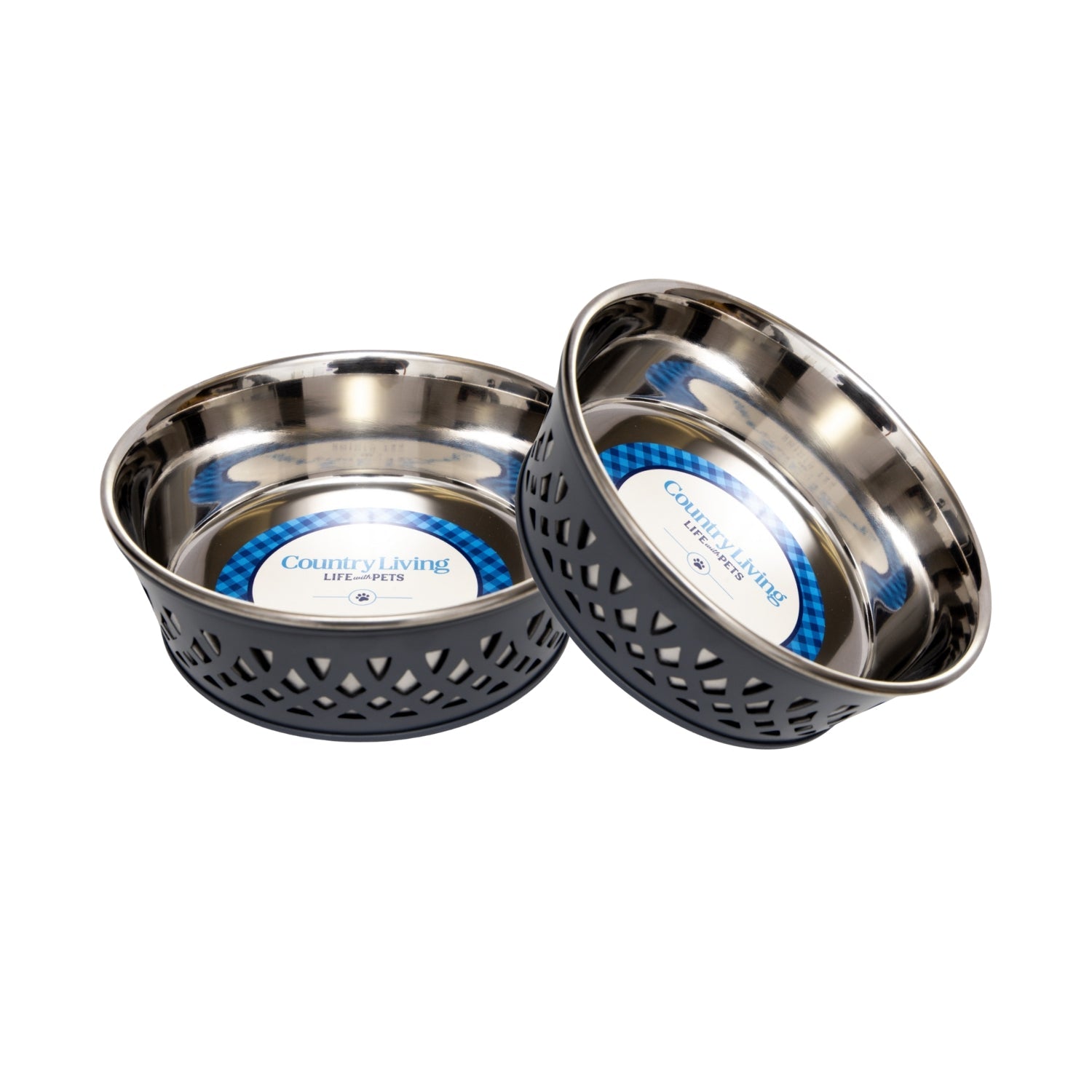 Country Living Set of 2 Stainless Steel Dog Bowls – Farmhouse Style, Ideal for Small to Medium Dogs Gray Bowl American Pet Supplies