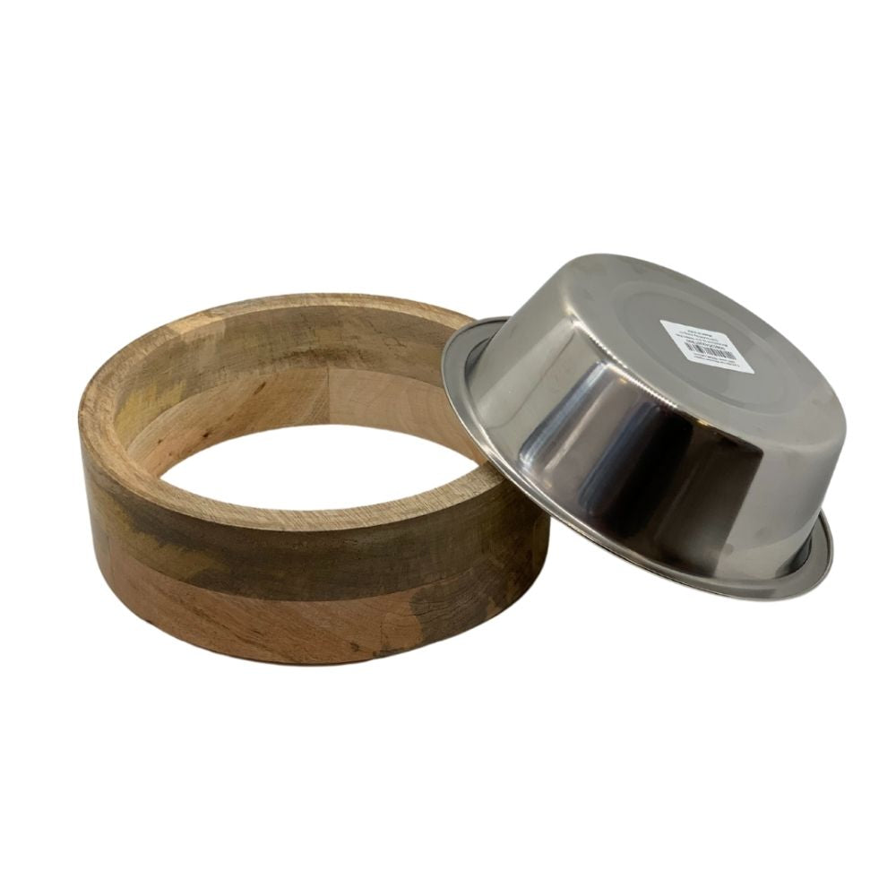 Country Living Stainless Steel Dog Bowl with Cylindrical Mango Wood Holder Mangowood Bowls American Pet Supplies