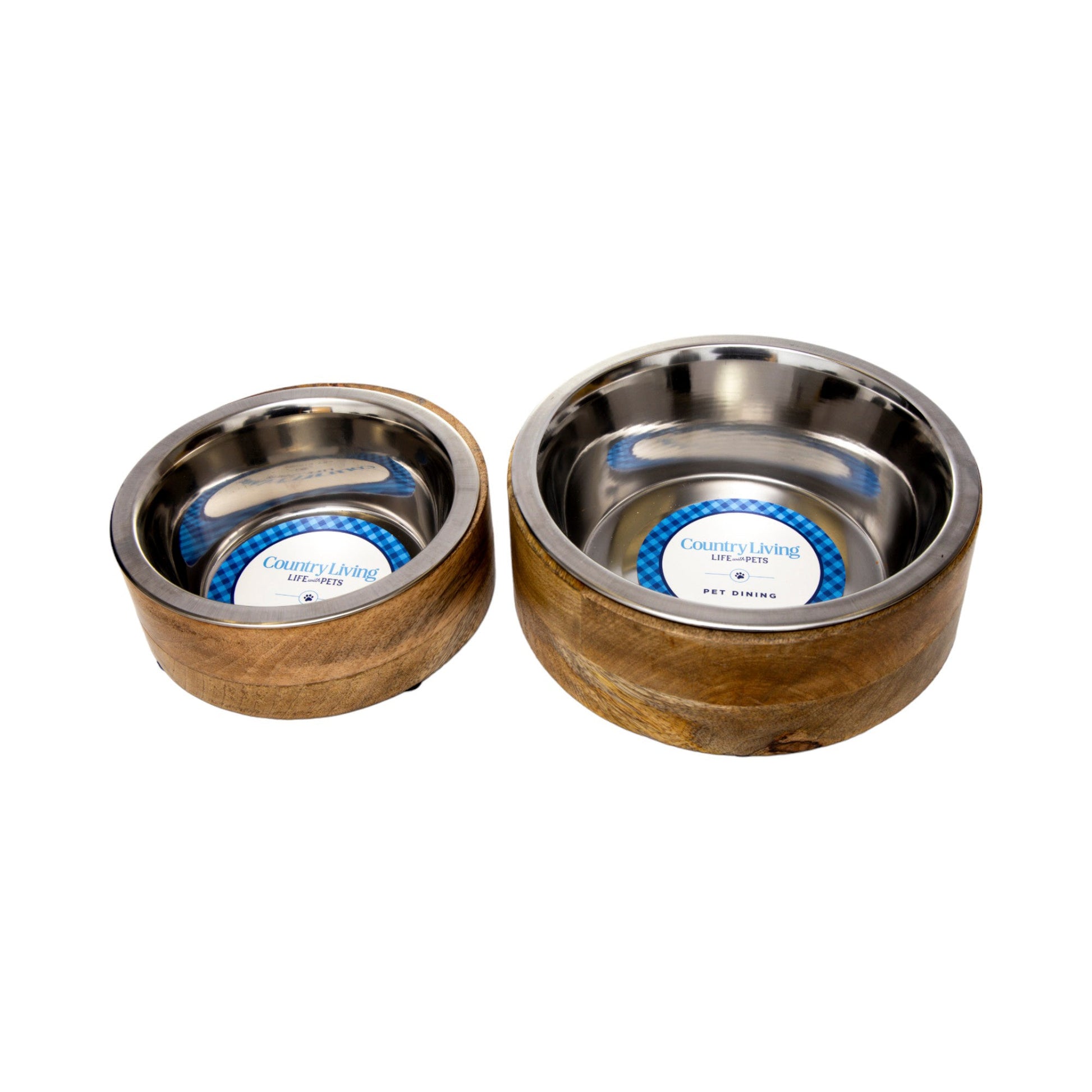 Country Living Stainless Steel Dog Bowl with Cylindrical Mango Wood Holder Mangowood Bowls American Pet Supplies