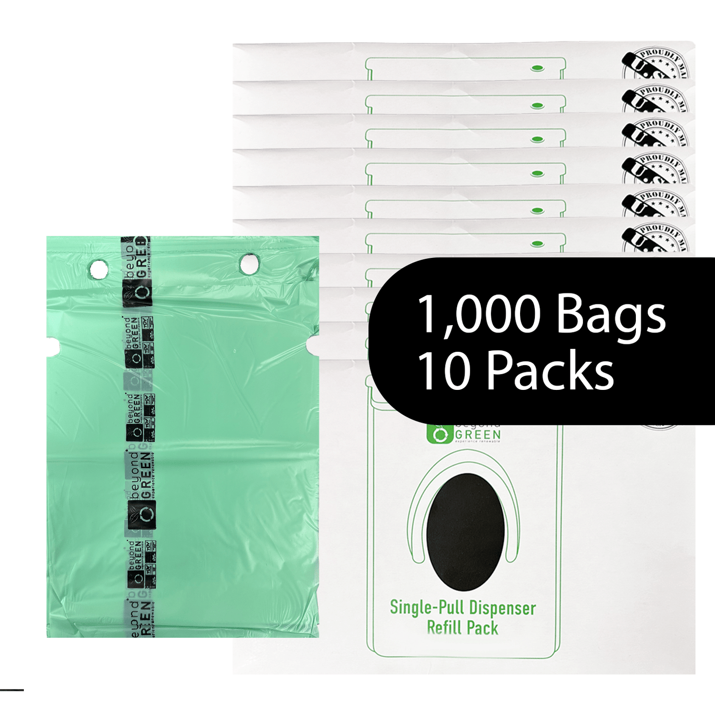 Dog Waste Station Bags – Single-Pull Refill 9" x 13" | Park Dispenser Compatible | Made in USA | beyondGREEN 10 Packs - 1000 Bags Dog Waste Bags beyondGREEN biotech™