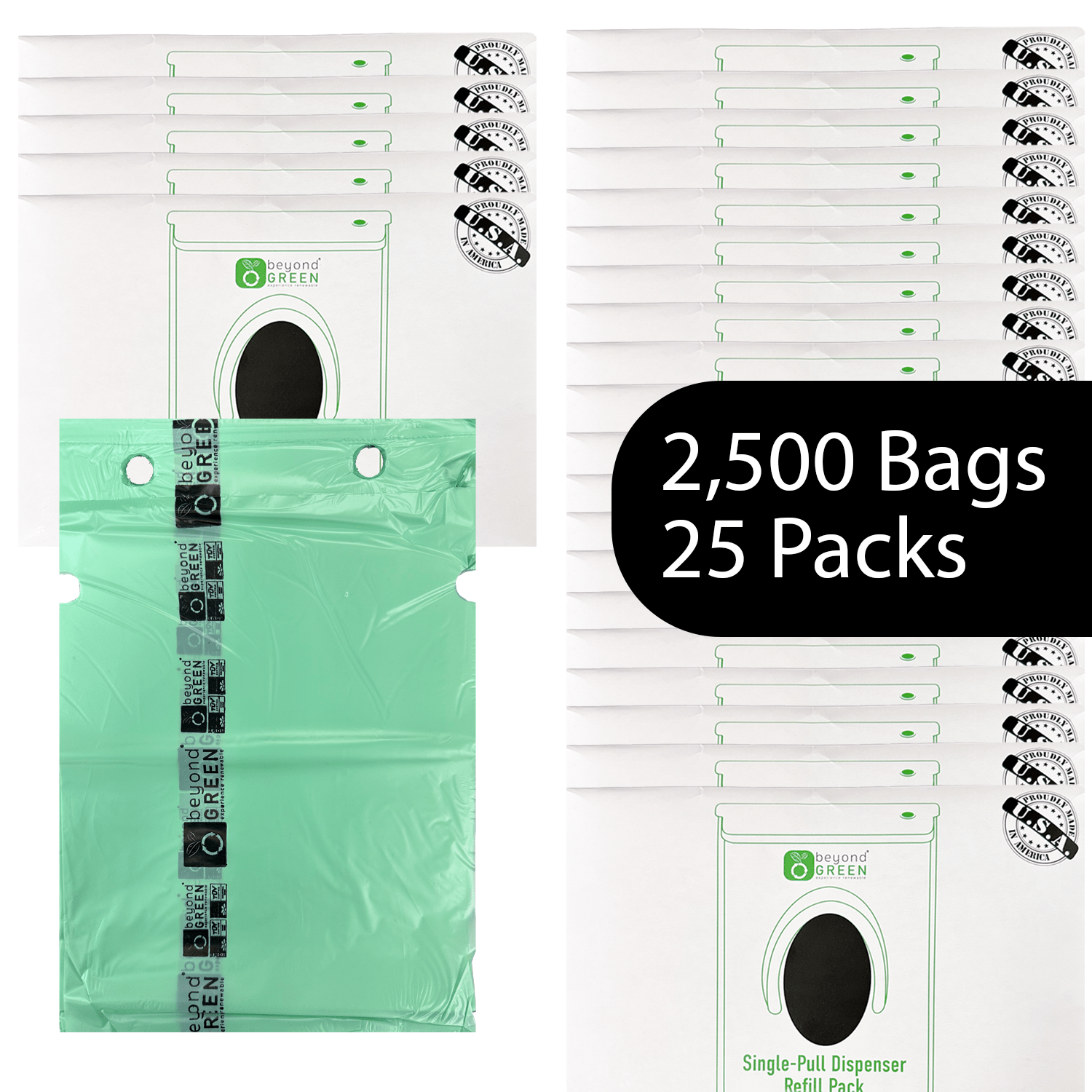Dog Waste Station Bags – Single-Pull Refill 9" x 13" | Park Dispenser Compatible | Made in USA | beyondGREEN 25 Packs - 2500 Bags Dog Waste Bags beyondGREEN biotech™
