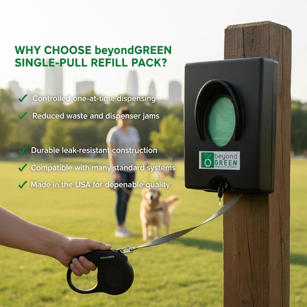 Dog Waste Station Bags – Single-Pull Refill 9" x 13" | Park Dispenser Compatible | Made in USA | beyondGREEN Dog Waste Bags beyondGREEN biotech™