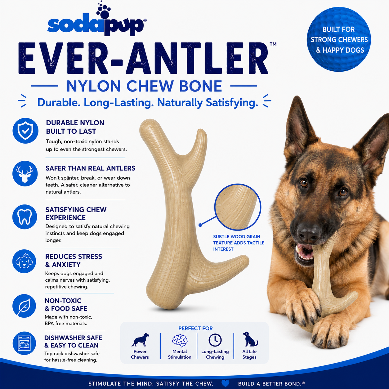 Ever Antler Nylon Chew Bone | Elk Antler Shaped Dog Toy for Aggressive Chewers | SodaPup Nylon Dog Toys SodaPup/True Dogs, LLC