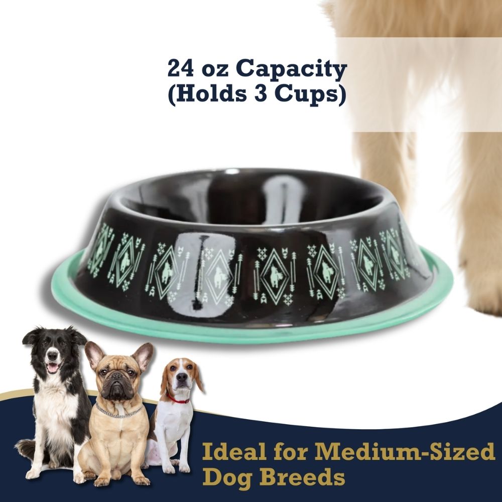 Non-Skid Boho Stainless Steel Dog Bowl – with Whimsical Unicorn Design, Silicone Base for Medium Dogs – 24oz Bowl American Pet Supplies