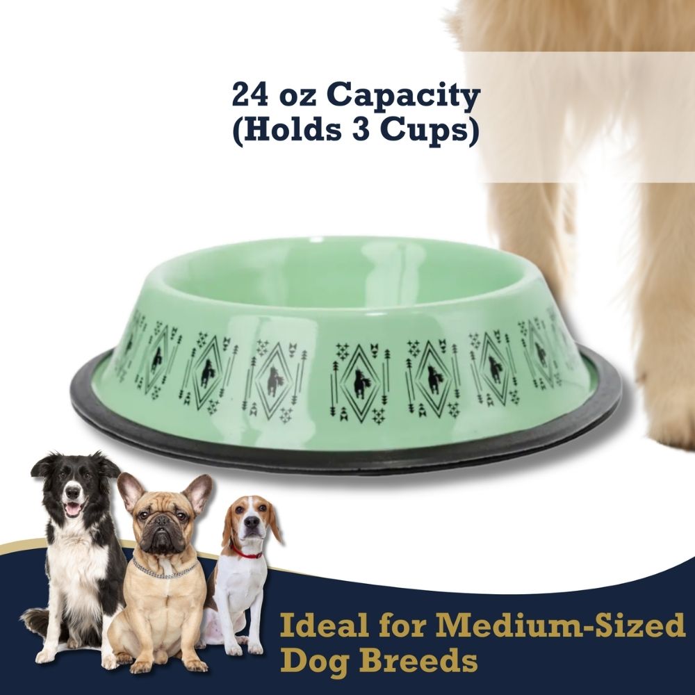 Non-Skid Boho Stainless Steel Dog Bowl – with Whimsical Unicorn Design, Silicone Base for Medium Dogs – 24oz Bowl American Pet Supplies