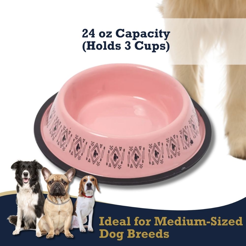 Non-Skid Boho Stainless Steel Dog Bowl – with Whimsical Unicorn Design, Silicone Base for Medium Dogs – 24oz Bowl American Pet Supplies