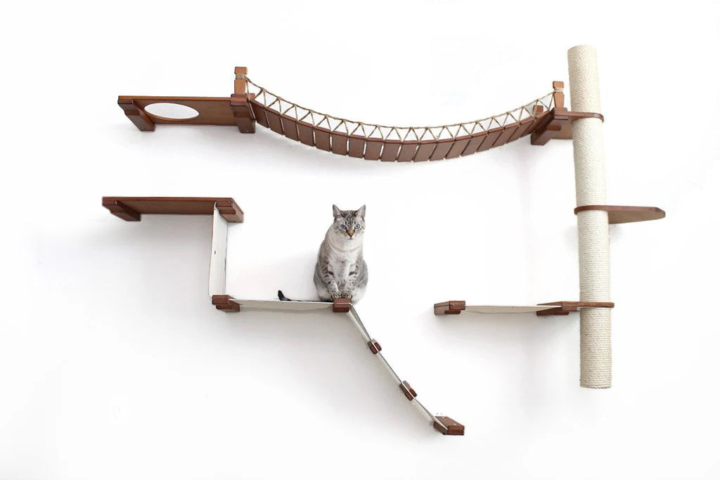 The Expedition - Cat Jungle Gym Wall System English Chestnut Bamboo Natural Canvas No Planter Cat Condo Catastrophic Creations