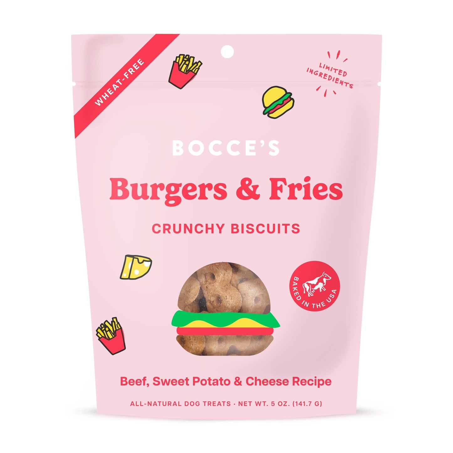 Bocce's Bakery Burgers & Fries Biscuit Dog Treats 5oz Biscuit Antelope Pets