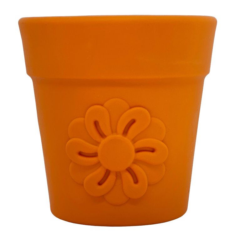 Large Flower Pot eCup Dog Treat Dispenser | Durable USA-Made Enrichment Toy | SodaPup Flower Pot - Terra Cotta Orange Rubber Dog Toys SodaPup/True Dogs, LLC