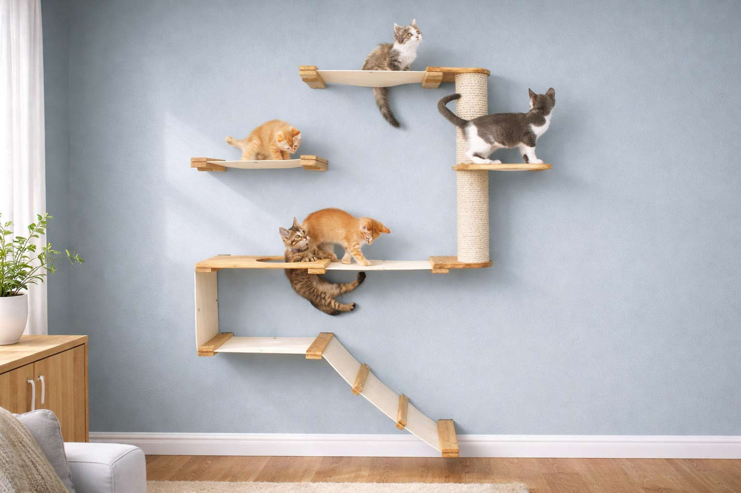 The Deluxe Cat Fort - Modern Cat Condo Natural Bamboo Natural Canvas Pole and Leaf Shelf Cat Condo Catastrophic Creations