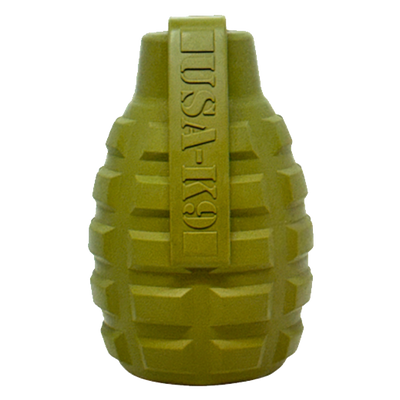 USA-K9 Grenade Shaped eDispenser Durable Dog Chew Toy & Treat Dispenser - Army Green