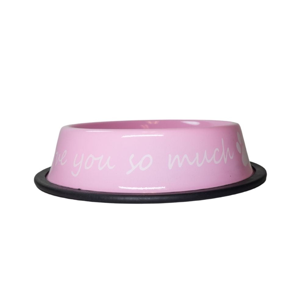 I LOVE YOU SO MUCH Modern Stainless Steel Dog Bowl – 24oz Pink Pet Suppplies American Pet Supplies