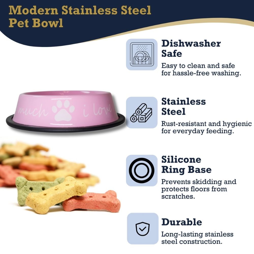 I LOVE YOU SO MUCH Modern Stainless Steel Dog Bowl – 24oz Pet Suppplies American Pet Supplies