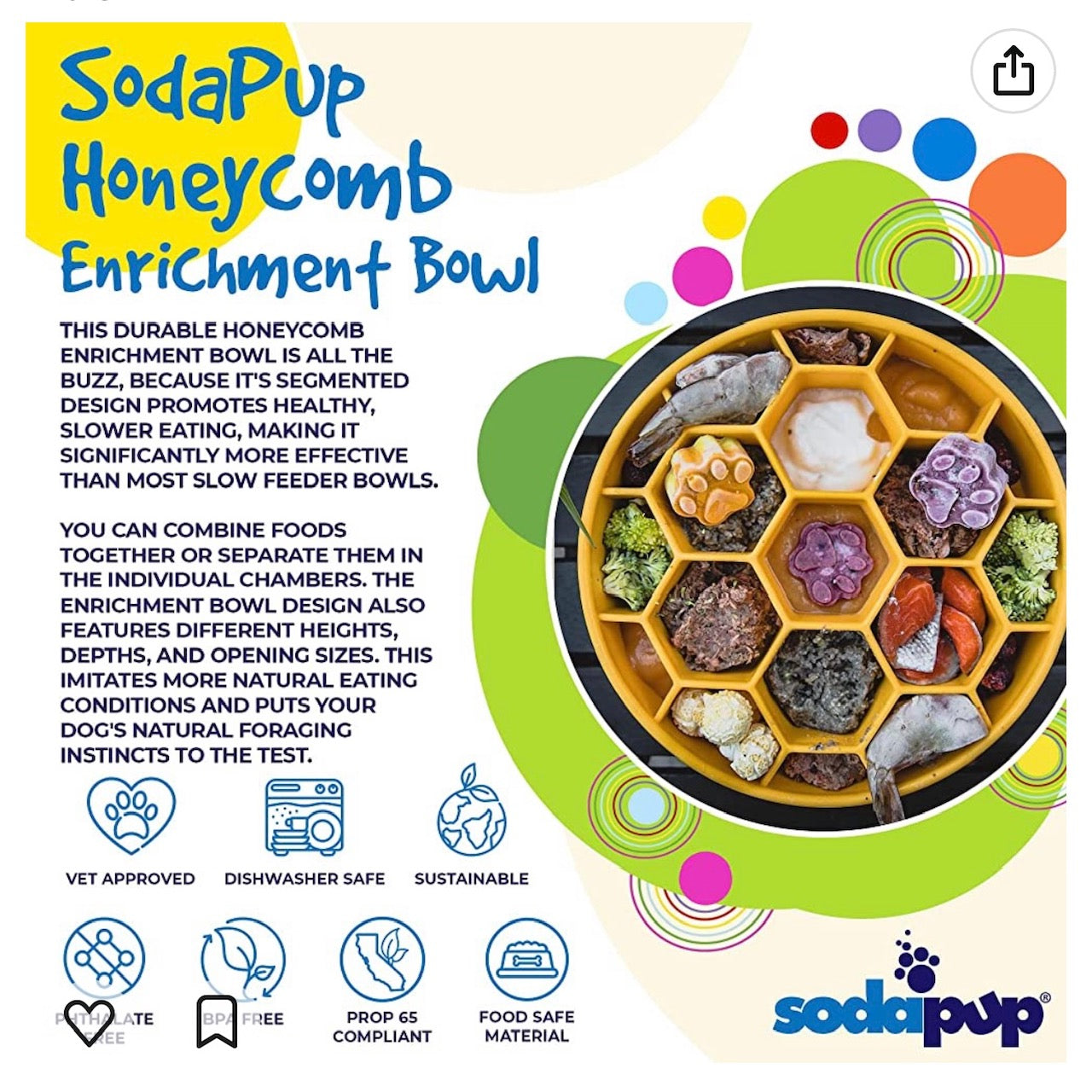 Honeycomb eBowl Deep Slow Feeder Dog Bowl for Enrichment | USA Made EBOWL SodaPup/True Dogs, LLC