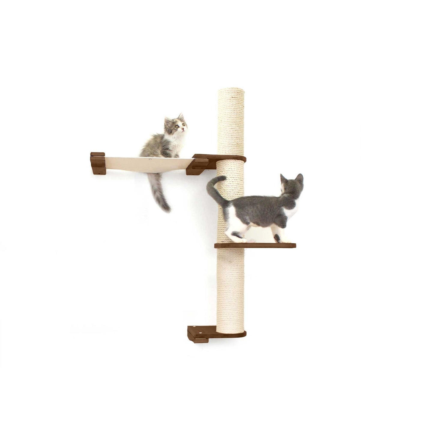 The Crow's Nest - A Wall Cat Scratcher with Hammock English Chestnut Bamboo Natural Canvas 2-Tier 16" Cat Condo Catastrophic Creations