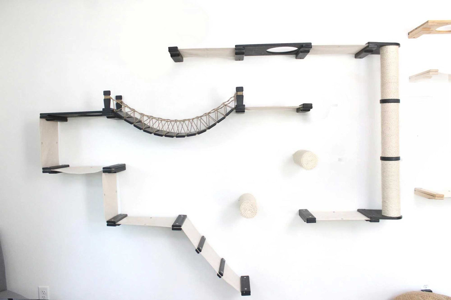 The Juggernaut - Indoor Cat Playground for Wall Onyx Bamboo Natural Canvas No Planters Coupling Cat Condo Catastrophic Creations