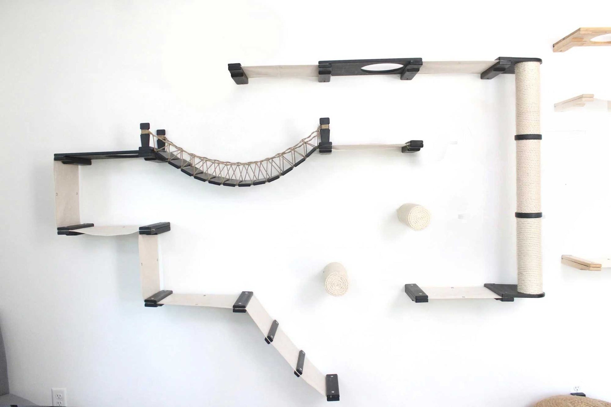 The Juggernaut - Indoor Cat Playground for Wall Onyx Bamboo Natural Canvas No Planters Coupling Cat Condo Catastrophic Creations