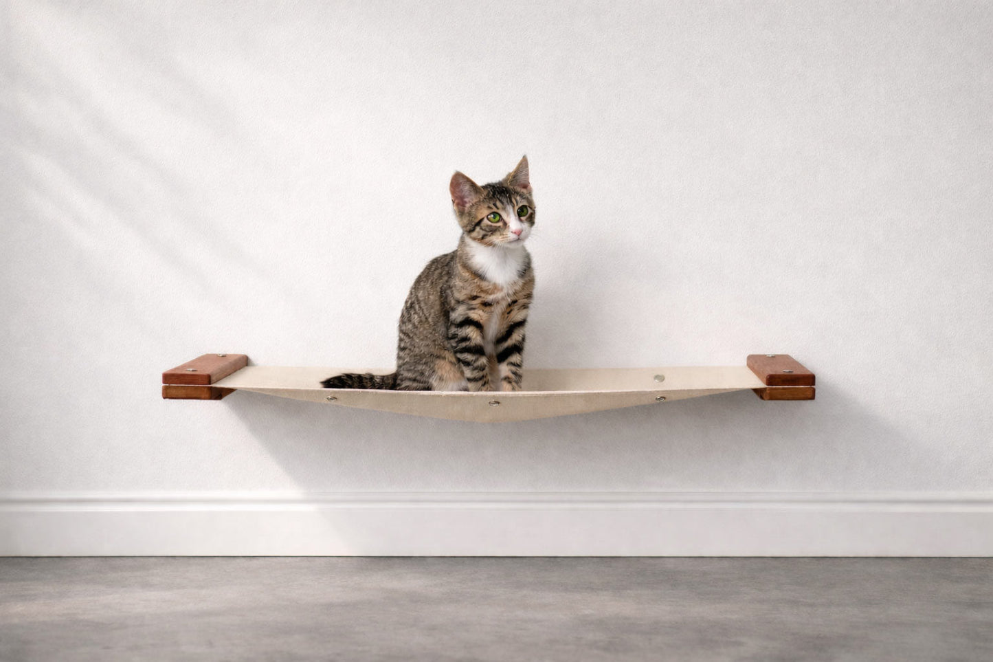 Hanging Cat Bed Hammock English Chestnut Bamboo Natural Canvas 26" Cat Hammock Catastrophic Creations
