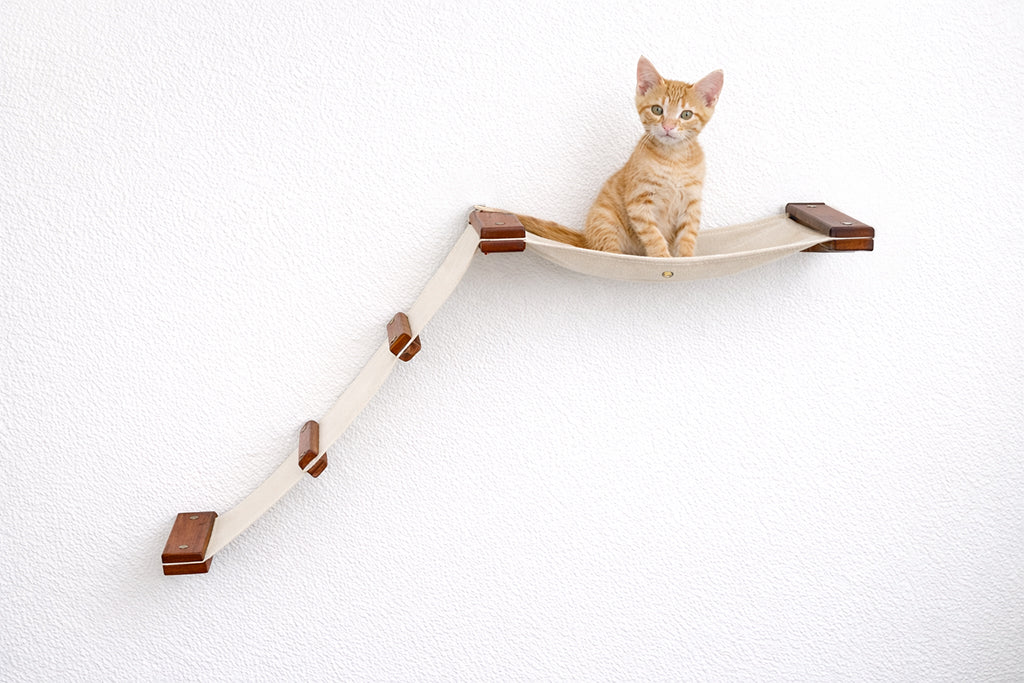 The Lift- Cat Hammock Bed English Chestnut Bamboo Natural Canvas Cat Hammock Catastrophic Creations
