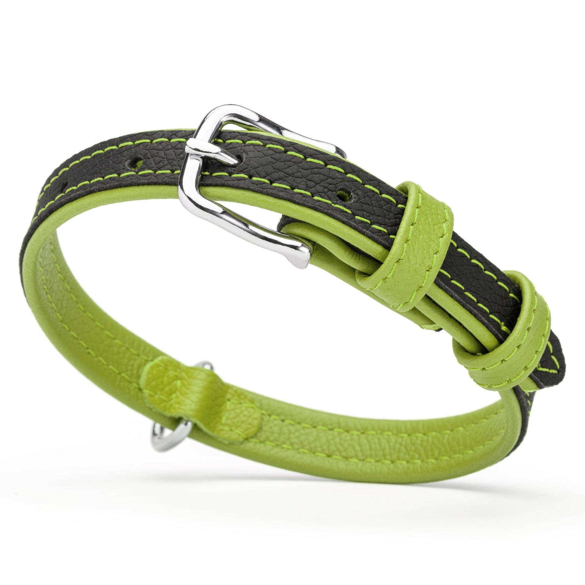 Soft Leather Dual-Color Flat Dog Collar Lime Green 5 8" Dog Collars Dogline