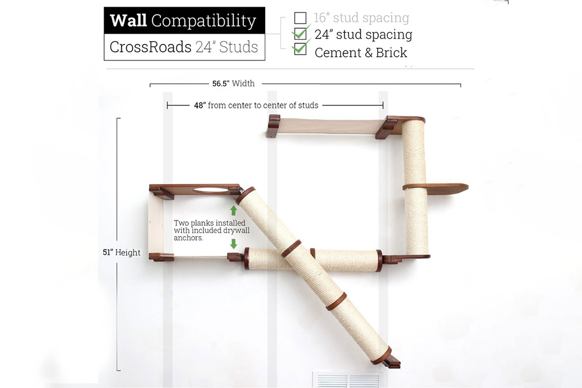 The Crossroads - Cat Wall Scratcher - Tree with Ramp English Chestnut Bamboo Natural Canvas 24" Cat Condo Catastrophic Creations
