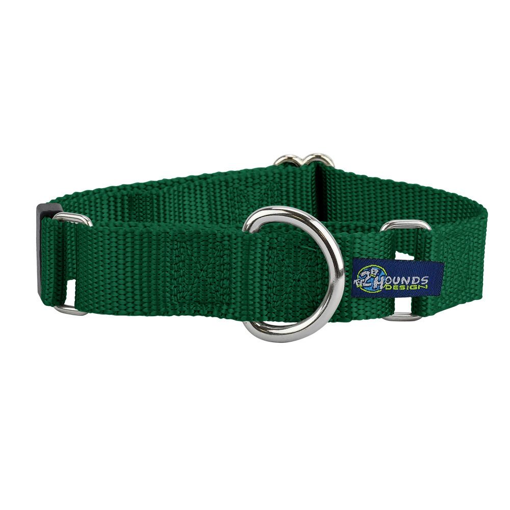 5/8″ and 1″ Kelly Green Nylon Martingale Dog Collar 2 Hounds Design