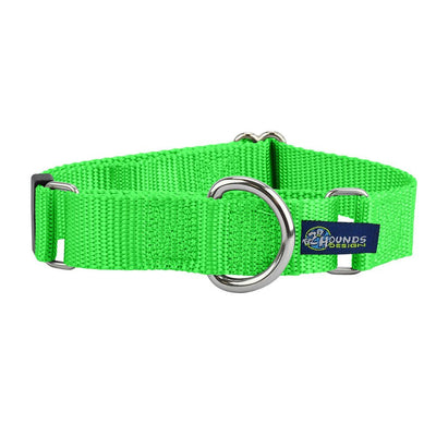 5/8″ and 1″ Neon Green Nylon Martingale Dog Collar 2 Hounds Design