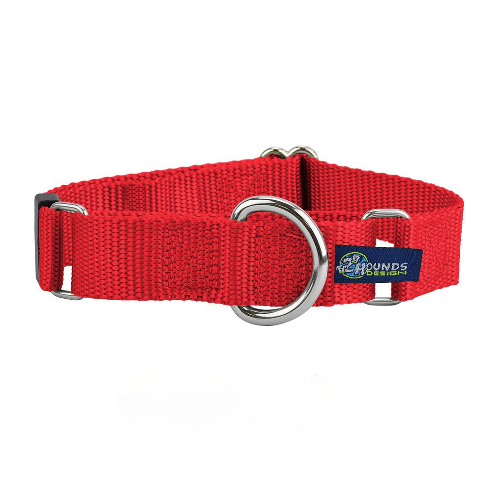 5/8″ and 1″ Red Nylon Martingale Dog Collar 2 Hounds Design