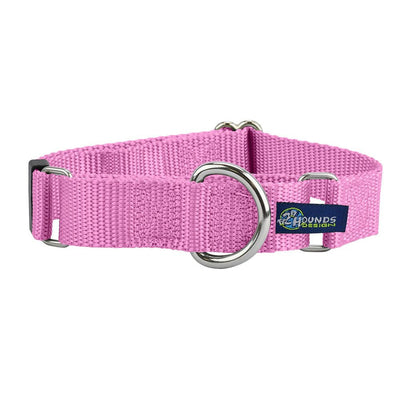5/8″ and 1″ Rose Pink Nylon Martingale Dog Collar 2 Hounds Design