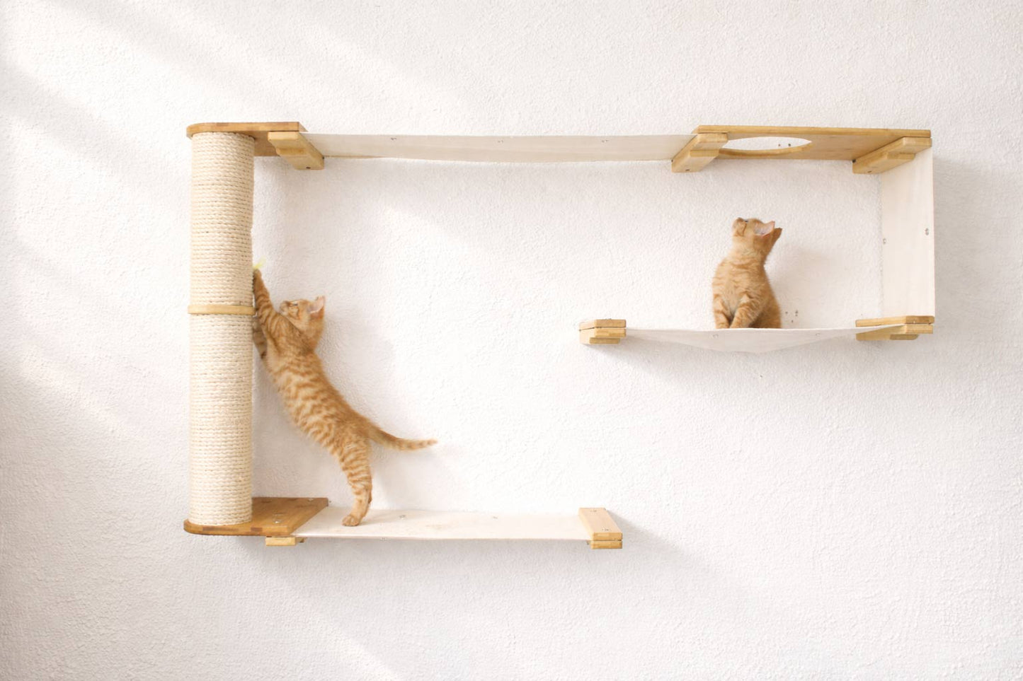 Cat Maze Wall - 3 Tier Cat Tree Natural Bamboo Natural Canvas Pole Cat Condo Catastrophic Creations