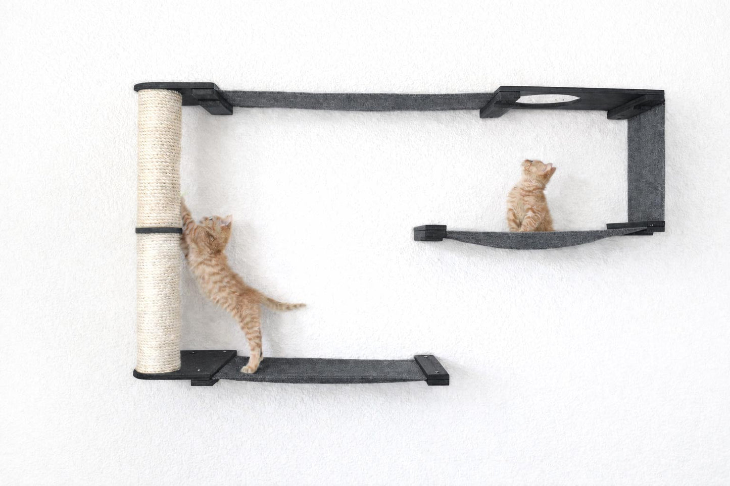 Cat Maze Wall - 3 Tier Cat Tree Onyx Bamboo Charcoal Gray Canvas Pole Cat Condo Catastrophic Creations