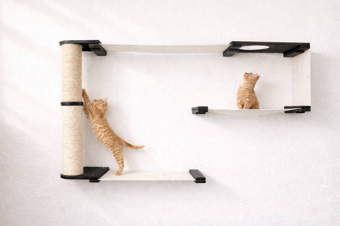 Cat Maze Wall - 3 Tier Cat Tree Onyx Bamboo Natural Canvas Pole Cat Condo Catastrophic Creations