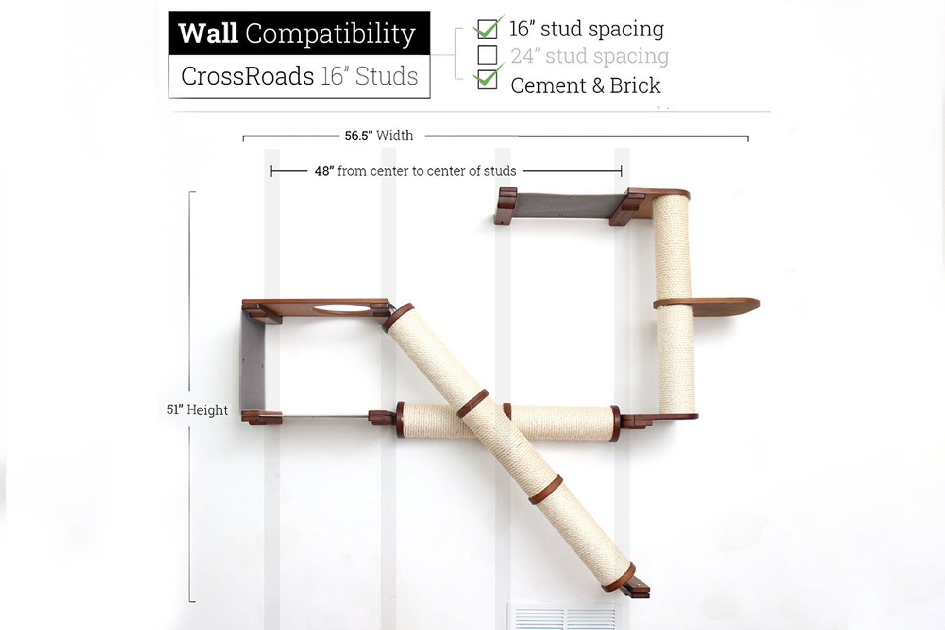 The Crossroads - Cat Wall Scratcher - Tree with Ramp English Chestnut Bamboo 16" Cat Condo Catastrophic Creations