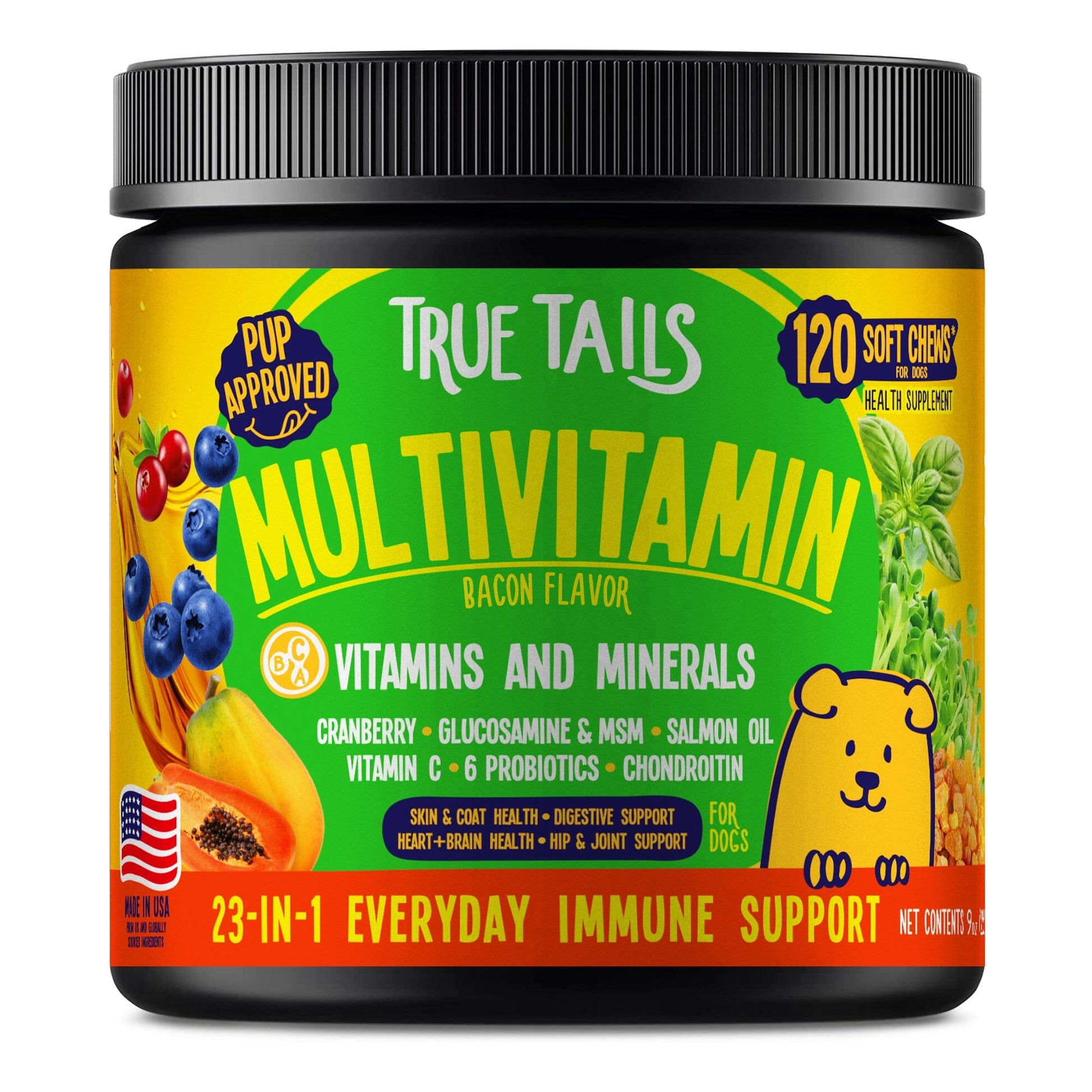 Multivitamin Chews For Dogs 9oz Jar (120 Count) Bacon Dog Soft Chews Dogline